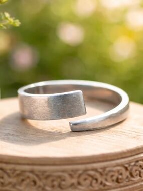 New Satin Finish Bypass Band Silver, Handmade, Adjustable Size